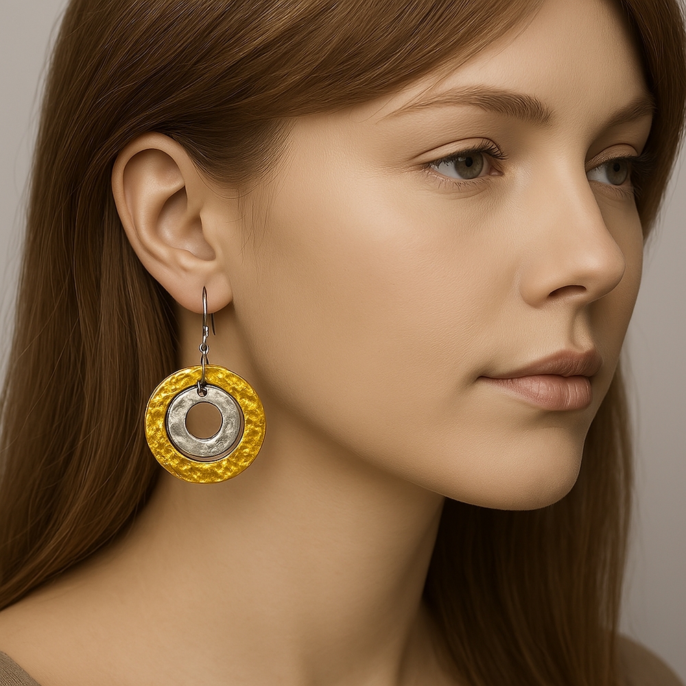 Ashley Nicole Gold, Silver tone Hammered Dangle Earrings Women's Fashion Jewelry